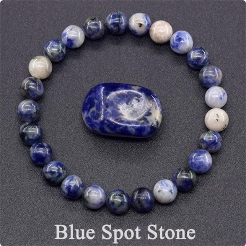 Detailed view of the Blue Spot Stone bracelet, showcasing the natural harmony of blue and white hues.